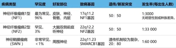 神經(jīng)纖維瘤病三種類型