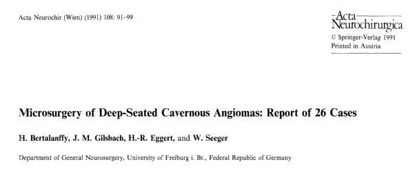 《Microsurgery of Deep-Seated Cavernous Angiomas: Report of 26 Cases 深部海綿狀血管瘤的顯微外科治療(附26例報(bào)告)》