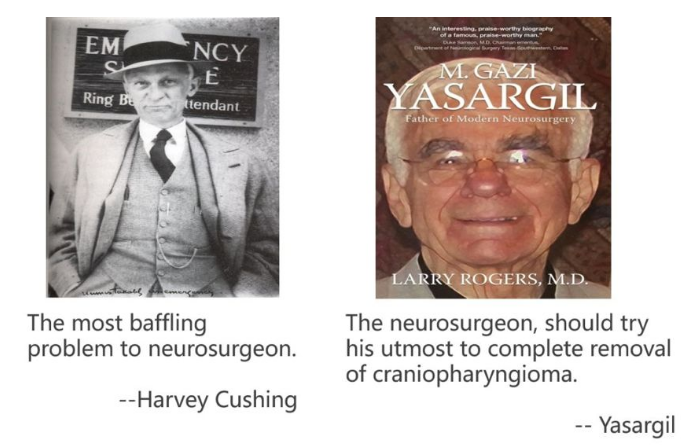 兩位著名的西方神經(jīng)外科大師 Harvey Cushing 和 Mahmut Gazi Yasargil 就曾分別說過：“顱咽管瘤是讓神經(jīng)外科醫(yī)生極其困惑的難題”、“神經(jīng)外科醫(yī)生應(yīng)盡最大努力去完整切除顱咽管瘤”。