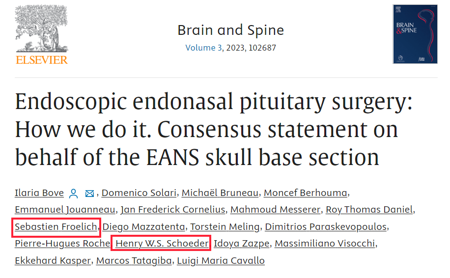 發(fā)表于《Brain and Spine》期刊上的論文《Endoscopic endonasal pituitary surgery: How we do it. Consensus statement onbehalf of the EANS skull base section》